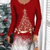 Women's Casual Dress Christmas Dress T Shirt Dress Tee Dress Christmas Tree Snowflake Print V Neck Mini Dress Fashion Streetwear Outdoor Christmas Long Sleeve Loose Fit Black Wine Navy Blue Fall