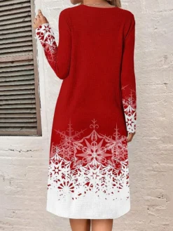 Women's Casual Dress Christmas Dress Winter Dress Snowflake Patchwork Fake Two Piece Cowl Neck Midi Dress Fashion Streetwear Outdoor Christmas Long Sleeve Loose Fit Wine Fall Winter S M L XL XXL -Fashion Life Shop qfcrpq1697190868287