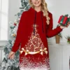 Women's Hoodie Dress Casual Dress Mini Dress Warm Fashion Outdoor Christmas Holiday Hoodie Print Christmas Tree Reindeer Regular Fit Red Burgundy Fuchsia S M L XL XXL