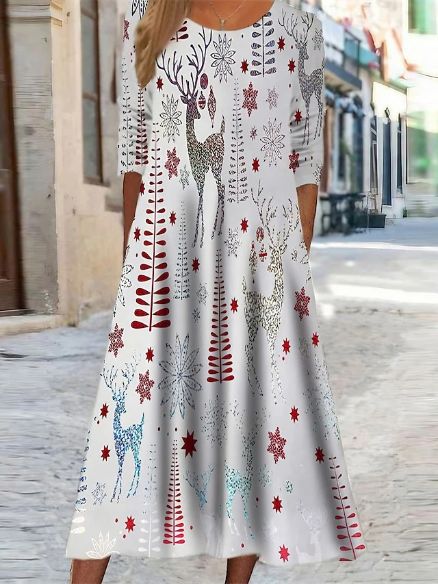 Women's Christmas Casual Dress Swing DressMidi Dress Light Blue Gray Long Sleeve Santa Claus Elk Snowman Pocket Print Fall Winter Round Neck Vacation Casual 2022 S M L XL XXL 3XL 1 Women's Christmas Casual Dress Swing DressMidi Dress Light Blue Gray Long Sleeve Santa Claus Elk Snowman Pocket Print Fall Winter Round Neck Vacation Casual 2022 S M L XL XXL 3XL