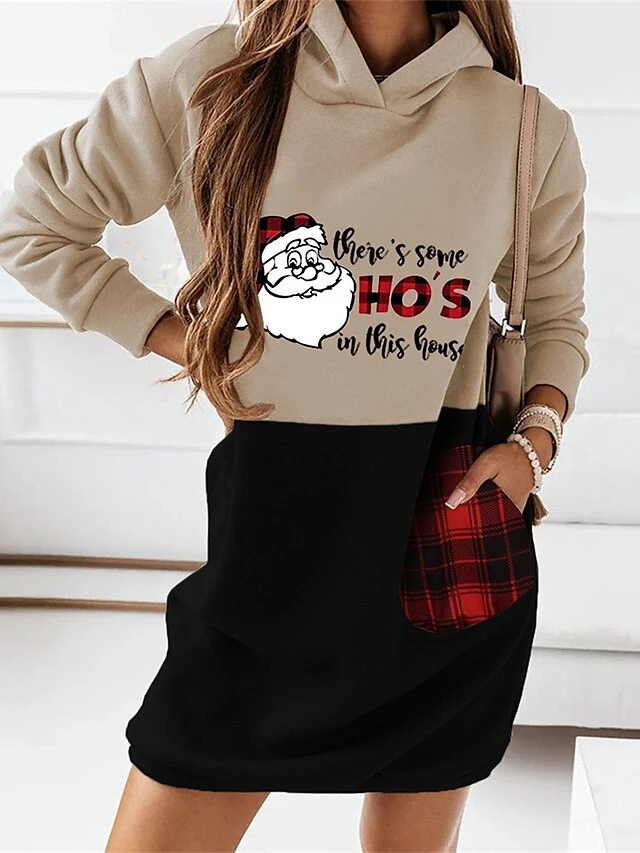 Women's Christmas Hoodie Dress Winter Dress Mini Dress Green Black Wine Khaki Red White Long Sleeve Print Print Winter Fall Hooded Fashion Casual Modern Fall Dress Loose Fit 2022 S M L XL 2XL 5 Women's Christmas Hoodie Dress Winter Dress Mini Dress Green Black Wine Khaki Red White Long Sleeve Print Print Winter Fall Hooded Fashion Casual Modern Fall Dress Loose Fit 2022 S M L XL 2XL - Image 5