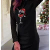 Women's Casual Dress Hoodie Dress Winter Dress Christmas Hat Print Hooded Mini Dress Fashion Streetwear Outdoor Christmas Long Sleeve Loose Fit Black Wine Fall Winter S M L XL XXL