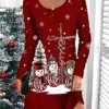 Women's Casual Dress Christmas Dress T Shirt Dress Tee Dress Snowman Christmas Tree Print V Neck Mini Dress Fashion Streetwear Outdoor Christmas Long Sleeve Loose Fit Black Wine Navy Blue Fall Winter