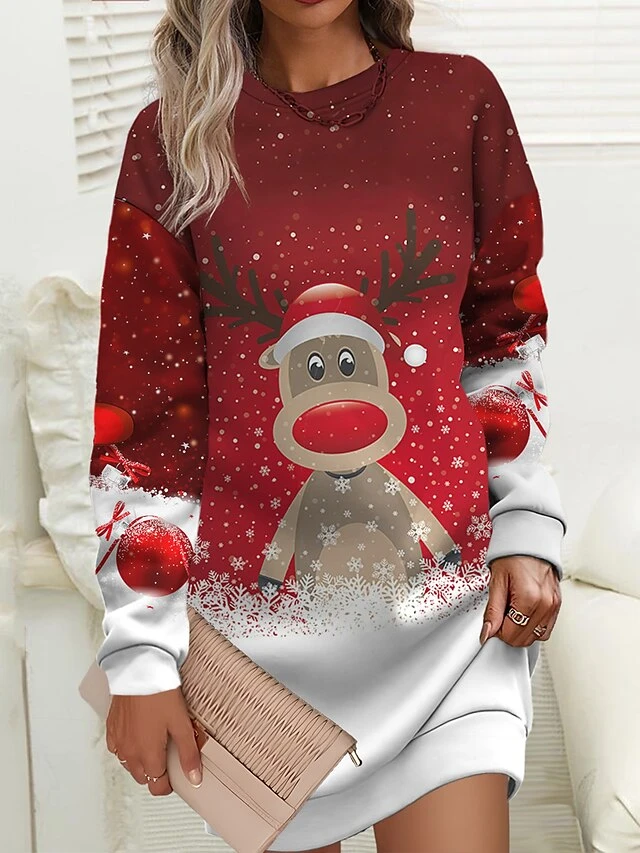 Women‘s Christmas Casual Dress Sweatshirt Dress Mini Dress Warm Fashion Outdoor Holiday Crew Neck Print Animal Santa Claus Loose Fit Black Burgundy Green S M L XL XXL 2 Women‘s Christmas Casual Dress Sweatshirt Dress Mini Dress Warm Fashion Outdoor Holiday Crew Neck Print Animal Santa Claus Loose Fit Black Burgundy Green S M L XL XXL - Image 2