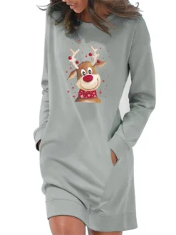 Women's Christmas Hoodie Dress Winter Dress Light Blue Grey White Long Sleeve Elk Pocket Print Winter Fall Crew Neck Stylish Casual Loose Fit 2022 S M L XL 2XL / Cotton 10 Women's Christmas Hoodie Dress Winter Dress Light Blue Grey White Long Sleeve Elk Pocket Print Winter Fall Crew Neck Stylish Casual Loose Fit 2022 S M L XL 2XL / Cotton -Fashion Life Shop qiebis1666676191674