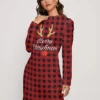 Women's Christmas Dress Sweater Dress Jumper Dress Midi Dress Warm Plaid Deer Outdoor Christmas Daily Holiday Round Neck Long Sleeve 2023 Regular Fit Red S M L XL XXL 3XL