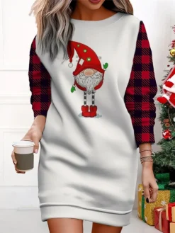 Women's Christmas Casual Dress Sweatshirt Dress Mini Dress Warm Fashion OutdoorVacation Crew Neck Print Santa Claushat Loose Fit ArmyGreen Black White S M L XL XXL -Fashion Life Shop qkytgj1695365441336