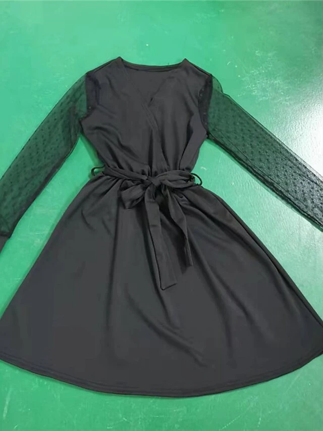 Women's Lace Dress Black Dress Plain Dress Mini Dress Patchwork With Belt Party Christmas Date Basic Elegant V Neck Long Sleeve Mesh Regular Fit Black Red Dark Green Color S M L XL XXL Size 12 Women's Lace Dress Black Dress Plain Dress Mini Dress Patchwork With Belt Party Christmas Date Basic Elegant V Neck Long Sleeve Mesh Regular Fit Black Red Dark Green Color S M L XL XXL Size - Image 12