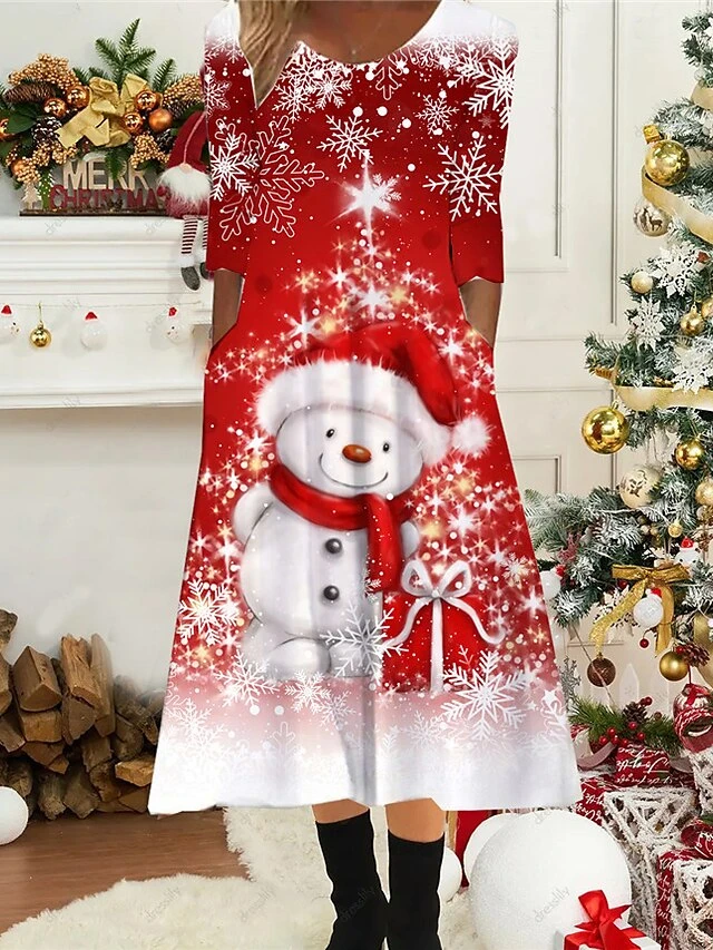 Women's Christmas Casual Dress Shift Dress Midi Dress Midi Dress Green Blue Wine 3/4 Length Sleeve Plaid Ruched Winter Fall Autumn Round Neck Fashion Daily 2022 S M L XL XXL 3XL 2 Women's Christmas Casual Dress Shift Dress Midi Dress Midi Dress Green Blue Wine 3/4 Length Sleeve Plaid Ruched Winter Fall Autumn Round Neck Fashion Daily 2022 S M L XL XXL 3XL - Image 2