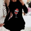 Women's Christmas Swing DressShort Mini Dress Green Dark Blue Red Light Blue Black Long Sleeve Plaid Santa Claus Snowflake Pleated Print Fall Winter Crew Neck Stylish Romantic 2022