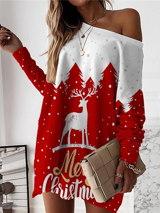 Women‘s Christmas Casual Dress Sweatshirt Dress Mini Dress Warm Fashion Outdoor Holiday Crew Neck Print Animal Snowman Loose Fit White Red Burgundy S M L XL XXL 1 Women‘s Christmas Casual Dress Sweatshirt Dress Mini Dress Warm Fashion Outdoor Holiday Crew Neck Print Animal Snowman Loose Fit White Red Burgundy S M L XL XXL
