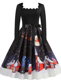 Women's Christmas Vintage Dress Midi Dress Black And White Green Black Long Sleeve Santa Claus Bow Winter Fall Autumn Square Neck Stylish Christmas Vacation 2022 S M L XL XXL 3XL 27 Women's Christmas Vintage Dress Midi Dress Black And White Green Black Long Sleeve Santa Claus Bow Winter Fall Autumn Square Neck Stylish Christmas Vacation 2022 S M L XL XXL 3XL -Fashion Life Shop qmzpdb1667637300957