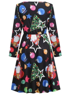 Women's Christmas Casual Dress Green Black Blue Long Sleeve Santa Claus Print Winter Fall Autumn Crew Neck Modern Daily Vacation 2022 S M L XL XXL -Fashion Life Shop qnkekk1667541623175