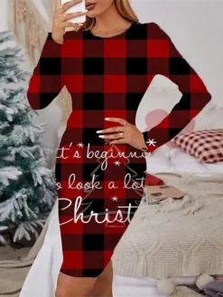 Women's Christmas Casual Dress Sheath Dress Mini Dress Green Red Navy Blue Gray Black Long Sleeve Print Print Winter Fall Crew Neck Stylish Casual 2022 S M L XL 2XL 3XL 4XL 5XL 6XL -Fashion Life Shop qnsigh1666684181940