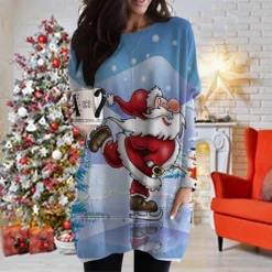 Women's Christmas T Shirt Dress Tee Dress Shift Dress Black Long Sleeve Animal Pocket Print Winter Fall V Neck Basic Casual Fall Dress Loose Fit S M L XL XXL 3XL / Winter Dress -Fashion Life Shop qnsrxs1668235971804