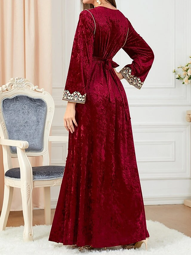 Women's Casual Dress Velvet Dress Swing Dress Long Dress Maxi Dress Lace Embroidered Outdoor Christmas Daily Fashion Elegant V Neck Long Sleeve 2023 Loose Fit Wine Color M L XL XXL Size 2 Women's Casual Dress Velvet Dress Swing Dress Long Dress Maxi Dress Lace Embroidered Outdoor Christmas Daily Fashion Elegant V Neck Long Sleeve 2023 Loose Fit Wine Color M L XL XXL Size - Image 2
