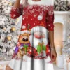 Women's Casual Dress Christmas Dress Winter Dress Santa Claus Snowman Print V Neck Mini Dress Fashion Streetwear Outdoor Christmas Long Sleeve Loose Fit White Dark Red Wine Fall Winter S M L XL XXL