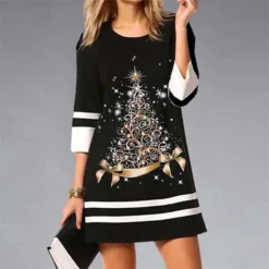 Women's Christmas Shift DressShort Mini Dress Silver Gold Rainbow 3/4 Length Sleeve AnimalTree Patchwork Print Fall Winter Crew Neck Casual Classic Loose Fit 2022 S M L XL 2XL -Fashion Life Shop qodhsd1662530268736