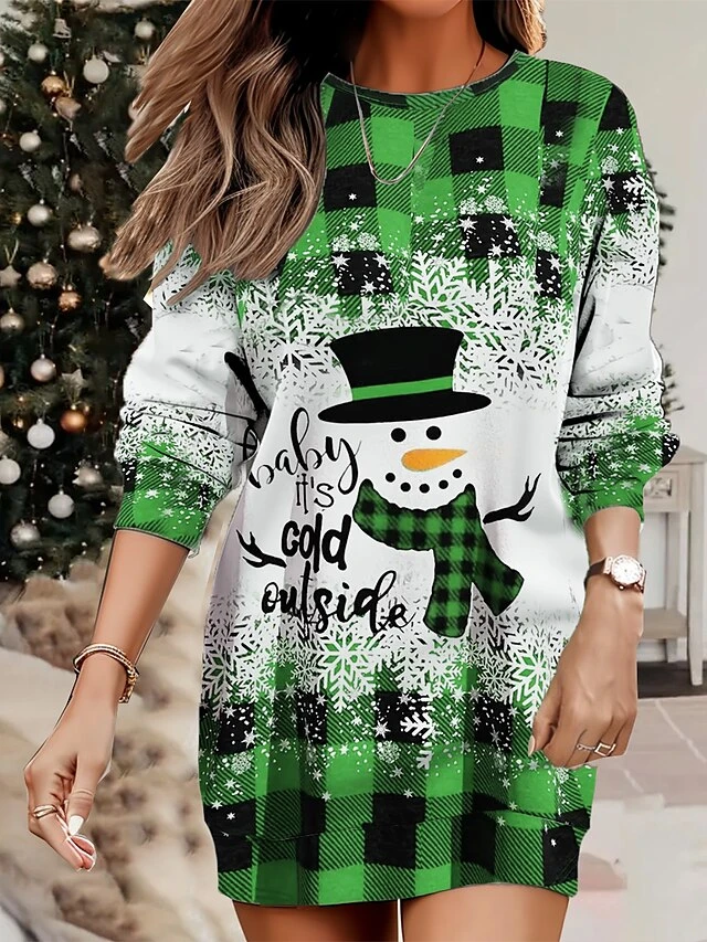 Women's Christmas Casual Dress Sweatshirt Dress Mini Dress Warm Fashion OutdoorVacation Crew Neck Print Geometric Snowman Loose Fit Red Blue Orange S M L XL XXL 4 Women's Christmas Casual Dress Sweatshirt Dress Mini Dress Warm Fashion OutdoorVacation Crew Neck Print Geometric Snowman Loose Fit Red Blue Orange S M L XL XXL - Image 4