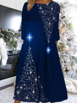 Women's Christmas Casual Dress Shift Dress Midi Dress Midi Dress Black Wine Light Red 3/4 Length Sleeve Snowman Ruched Winter Fall Autumn Round Neck Fashion Daily 2022 S M L XL XXL 3XL -Fashion Life Shop qopahx1668051565791