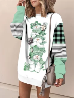 Women's Christmas Casual Dress Sweatshirt Dress Mini Dress Warm Fashion OutdoorVacation Crew Neck Print Geometric Print Loose Fit Pink Blue Green S M L XL XXL -Fashion Life Shop qovozy1695813815662