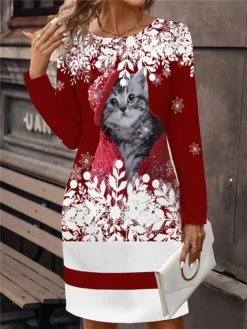 Women's Christmas Dress Plaid Dress Mini Dress Active Fashion Outdoor Christmas Holiday Crew Neck Print Geometric Snowman Snowflake Loose Fit Wine Red Blue S M L XL XXL 7 Women's Christmas Dress Plaid Dress Mini Dress Active Fashion Outdoor Christmas Holiday Crew Neck Print Geometric Snowman Snowflake Loose Fit Wine Red Blue S M L XL XXL -Fashion Life Shop qpqjse1696757166084