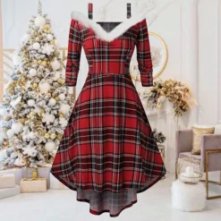 Women's Christmas Swing Dress Skater Dress Green Red Black Long Sleeve Pure Color Cold Shoulder Plus High Low Winter Fall V Neck Classic ModernFall Dress Slim 2022 S M L XL 2XL 3XL / Winter Dress -Fashion Life Shop qqdaiw1668155201214