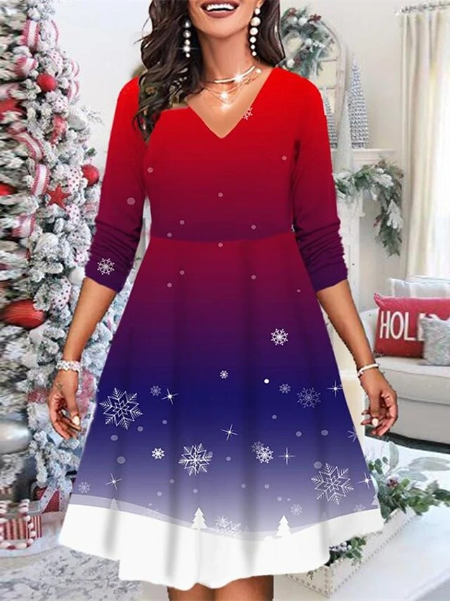 Women's Christmas Casual Dress Shift Dress Mini Dress Blue Red Gray Long Sleeve Plaid Letter Elk Print Winter Fall V Neck Vacation Casual 2022 XS S M L XL 2XL 3XL 4XL 5XL 6XL 3 Women's Christmas Casual Dress Shift Dress Mini Dress Blue Red Gray Long Sleeve Plaid Letter Elk Print Winter Fall V Neck Vacation Casual 2022 XS S M L XL 2XL 3XL 4XL 5XL 6XL - Image 3
