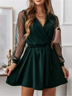 Women's Lace Dress Black Dress Plain Dress Mini Dress Patchwork With Belt Party Christmas Date Basic Elegant V Neck Long Sleeve Mesh Regular Fit Black Red Dark Green Color S M L XL XXL Size 16 Women's Lace Dress Black Dress Plain Dress Mini Dress Patchwork With Belt Party Christmas Date Basic Elegant V Neck Long Sleeve Mesh Regular Fit Black Red Dark Green Color S M L XL XXL Size -Fashion Life Shop qtpgwl1640946038572