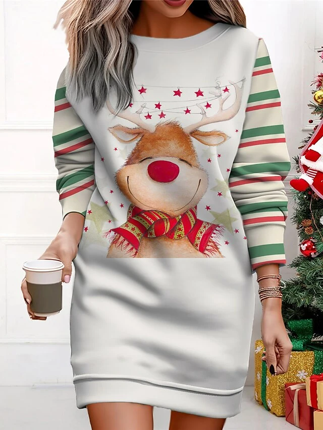 Women's Christmas Casual Dress Sweatshirt Dress Mini Dress Warm Fashion OutdoorVacation Crew Neck Print Geometric Santa ClausTree Loose Fit Black White Wine S M L XL XXL 5 Women's Christmas Casual Dress Sweatshirt Dress Mini Dress Warm Fashion OutdoorVacation Crew Neck Print Geometric Santa ClausTree Loose Fit Black White Wine S M L XL XXL - Image 5