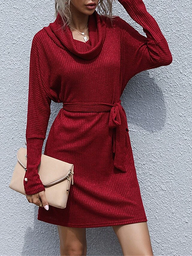 Women‘s Christmas Sweater Dress Jumper Dress Winter Dress Fashion Party Outdoor Christmas Street Crew Neck Long Sleeve Lace Up Ruched 2023 Loose Fit Black Wine S M L XL 1 Women‘s Christmas Sweater Dress Jumper Dress Winter Dress Fashion Party Outdoor Christmas Street Crew Neck Long Sleeve Lace Up Ruched 2023 Loose Fit Black Wine S M L XL