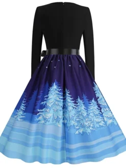 Women's Christmas Casual Dress Vintage Dress Midi Dress Black Blue Wine Long Sleeve Santa Claus Bow Winter Fall Spring Square Neck Vacation Christmas Daily Vacation 2022 S M L XL XXL 3XL -Fashion Life Shop quflzn1667637128161
