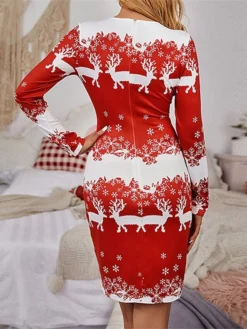 Women's Christmas T Shirt Dress Tee Dress Sheath DressShort Mini Dress Red Long Sleeve Floral Plaid Snowflake Print Fall Winter Round Neck Fashion Modern 2022 S M L XL XXL -Fashion Life Shop quqoxd1662028344643