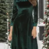 Women's Christmas Dress Winter Dress Casual Dress Midi Dress Lace Patchwork Outdoor Christmas Street Fashion Streetwear Crew Neck 3/4 Length Sleeve 2023 Regular Fit Dark Green Color S M L XL XXL Size