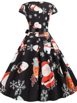 Women's Christmas Knee Length Dress Purple Wine Gray White Black Red Light Green Short Sleeve Print Bow Print Fall Winter Round Neck Casual Vintage2021 S M L XL XXL -Fashion Life Shop qvpxwm1630046094624