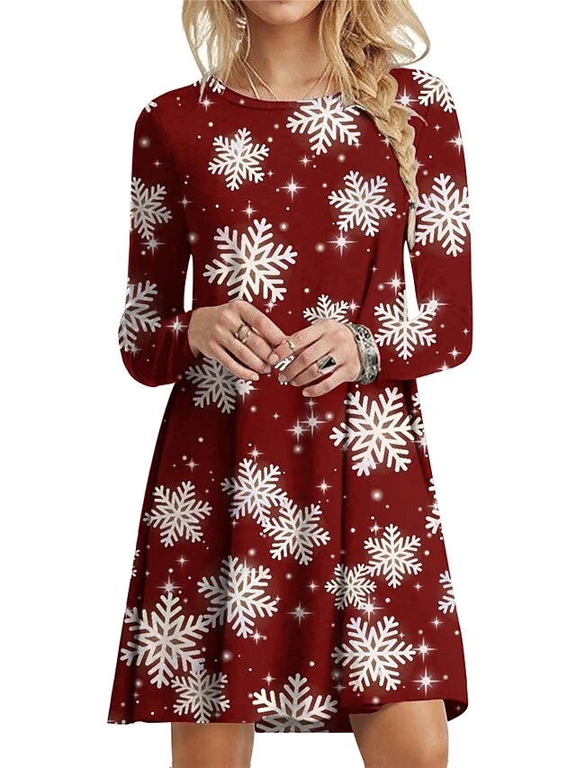 Women's Casual Dress Christmas Dress T Shirt Dress Tee Dress Snowman Christmas Tree Print Crew Neck Mini Dress Fashion Streetwear Outdoor Christmas Long Sleeve Loose Fit Black White Dark Red Fall 5 Women's Casual Dress Christmas Dress T Shirt Dress Tee Dress Snowman Christmas Tree Print Crew Neck Mini Dress Fashion Streetwear Outdoor Christmas Long Sleeve Loose Fit Black White Dark Red Fall - Image 5