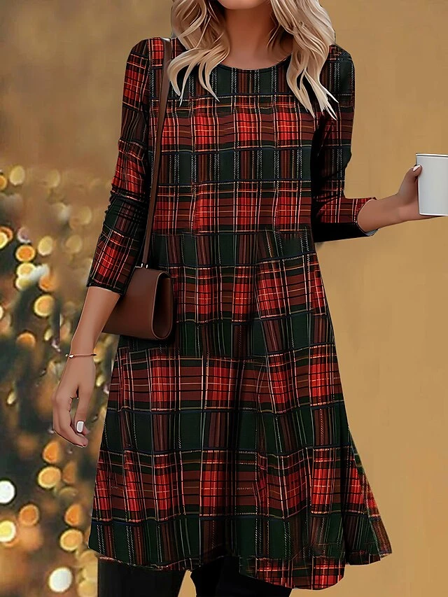 Women's Casual Dress Christmas Dress T Shirt Dress Tee Dress Plaid Pocket Print Crew Neck Midi Dress Fashion Streetwear Outdoor Christmas Long Sleeve Regular Fit Red Green Fall Winter S M L XL XXL 1 Women's Casual Dress Christmas Dress T Shirt Dress Tee Dress Plaid Pocket Print Crew Neck Midi Dress Fashion Streetwear Outdoor Christmas Long Sleeve Regular Fit Red Green Fall Winter S M L XL XXL
