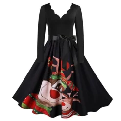 Women's Christmas Knee Length Dress Gray White Black Red Brown Long Sleeve Print Bow Print Fall Winter V Neck Casual Vintage2021 S M L XL XXL 3XL -Fashion Life Shop qyevoi1629971764360