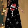 Women's Christmas Casual Dress Shift Dress Midi Dress Black 3/4 Length Sleeve Snowflake Ruched Winter Fall Autumn Fashion Christmas Daily 2022 S M L XL XXL 3XL