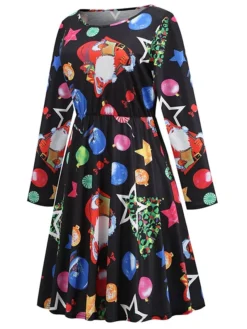 Women's Christmas Casual Dress Green Black Blue Long Sleeve Santa Claus Print Winter Fall Autumn Crew Neck Modern Daily Vacation 2022 S M L XL XXL -Fashion Life Shop racxtb1667541622688