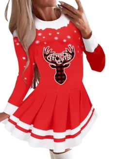 Women's Christmas Swing DressShort Mini Dress Blue Red Black Long Sleeve Plaid Elk Snowflake Pleated Print Fall Winter Crew Neck Stylish Romantic Loose Fit 2022 S M L XL XXL -Fashion Life Shop ratcrx1665486649975