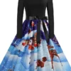 Women's Christmas Casual Dress Vintage Dress Midi Dress Black Blue Wine Long Sleeve Santa Claus Bow Winter Fall Spring Square Neck Vacation Christmas Daily Vacation 2022 S M L XL XXL 3XL