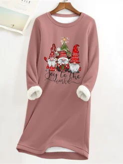 Women's Christmas Dress Sweatshirt Dress Mini Dress Warm Fashion Outdoor Christmas Vacation Crew Neck Print Santa Claus Loose Fit Pink S M L XL XXL