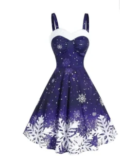 Women's Christmas Swing Dress Slip Dress Midi Dress Green Blue Purple Red Black Sleeveless Snowflake Cold Shoulder Print Winter Fall Spaghetti Strap Fashion Party Sexy 2022 S M L XL 2XL 3XL -Fashion Life Shop rcsvtf1666343410756