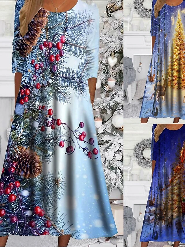 Women's Christmas Casual Dress Swing DressMidi Dress Royal Blue Navy Blue Light Blue Long Sleeve Elk Tree Pocket Print Fall Winter Round Neck Vacation Casual 2022 S M L XL XXL 3XL 1 Women's Christmas Casual Dress Swing DressMidi Dress Royal Blue Navy Blue Light Blue Long Sleeve Elk Tree Pocket Print Fall Winter Round Neck Vacation Casual 2022 S M L XL XXL 3XL