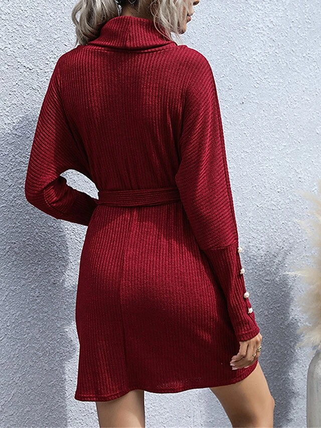 Women‘s Christmas Sweater Dress Jumper Dress Winter Dress Fashion Party Outdoor Christmas Street Crew Neck Long Sleeve Lace Up Ruched 2023 Loose Fit Black Wine S M L XL 2 Women‘s Christmas Sweater Dress Jumper Dress Winter Dress Fashion Party Outdoor Christmas Street Crew Neck Long Sleeve Lace Up Ruched 2023 Loose Fit Black Wine S M L XL - Image 2