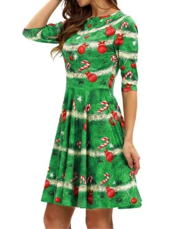 Women's Casual Dress Christmas Dress T Shirt Dress Tee Dress Christmas Tree Ugly Christmas Print Crew Neck Mini Dress Fashion Modern Outdoor Christmas Half Sleeve Regular Fit Green Fall Winter S M L