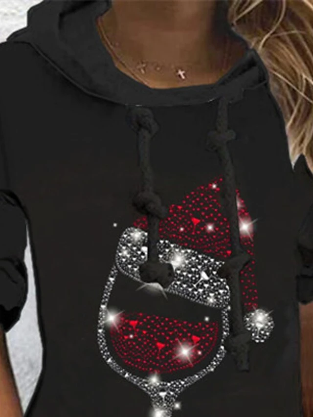 Women's Christmas Hoodie Dress Shift Dress Mini Dress Black Long Sleeve Christmas Hat Print Winter Fall Autumn Hooded Fashion Christmas Daily 2022 S M L XL XXL 3XL 2 Women's Christmas Hoodie Dress Shift Dress Mini Dress Black Long Sleeve Christmas Hat Print Winter Fall Autumn Hooded Fashion Christmas Daily 2022 S M L XL XXL 3XL - Image 2