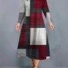 Women's Plus Size Curve Christmas Dress Casual Dress Skater Dress Plaid Midi Dress Long Sleeve Print Crew Neck Fashion Outdoor White Wine Fall Winter L XL XXL 3XL 4XL