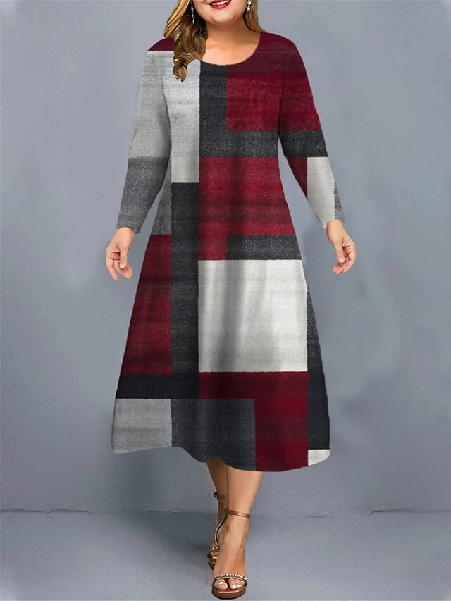 Women's Plus Size Curve Christmas Dress Casual Dress Skater Dress Plaid Midi Dress Long Sleeve Print Crew Neck Fashion Outdoor White Wine Fall Winter L XL XXL 3XL 4XL 1 Women's Plus Size Curve Christmas Dress Casual Dress Skater Dress Plaid Midi Dress Long Sleeve Print Crew Neck Fashion Outdoor White Wine Fall Winter L XL XXL 3XL 4XL